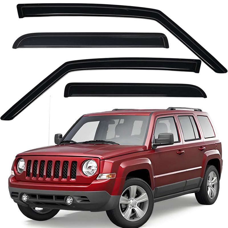 Lightronic واقي نافذة أوتوماتيكي خارجي ليتروينك شديد التحمل، يناسب جيب باتريوت 2007-2017، حماية من الأشعة فوق البنفسجية، واقي مطر، واقي ريح أصلي، تركيب سهل بدون حفر، دخاني داكن، 4 قطع - Image 1